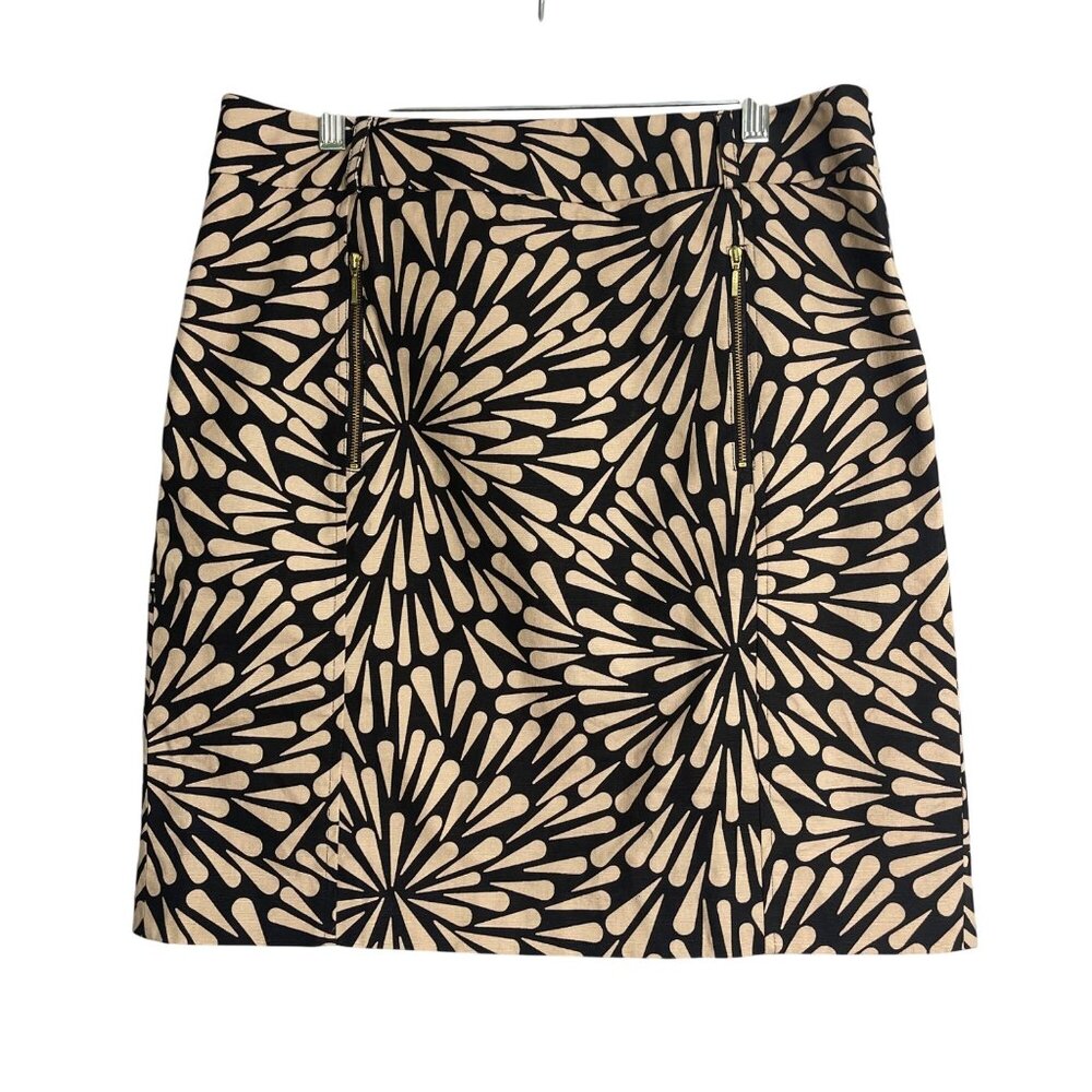 Talbots Skirt‎ Womens 12 Black Tan Floral Straight Pencil Mini Career Pockets